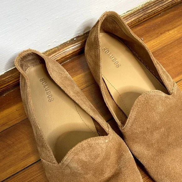 Soludos Tan Venetian Soft Cowhide Suede Slip On Round Toe Loafers - Picture 5 of 10